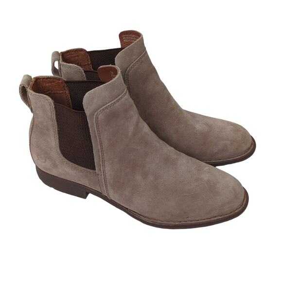 Born Women's Shoes Brown Pull On Ankle Bootie Taupe Suede Chelsea Boot 7M NWOT - Picture 1 of 9